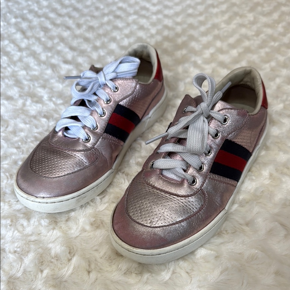 Gucci Metallic Pink Sneakers with Stripes